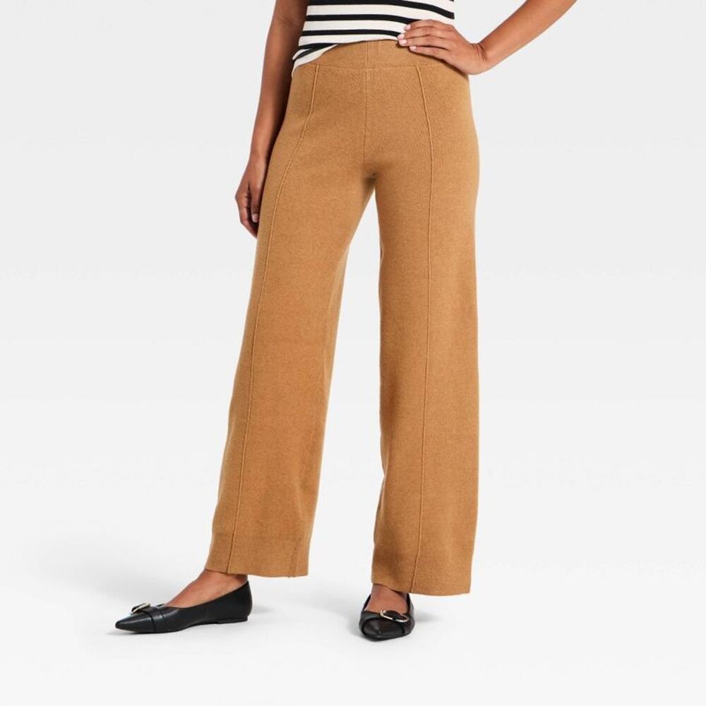 Women's Wide Leg Sweater Pants - A New Day Brown XS